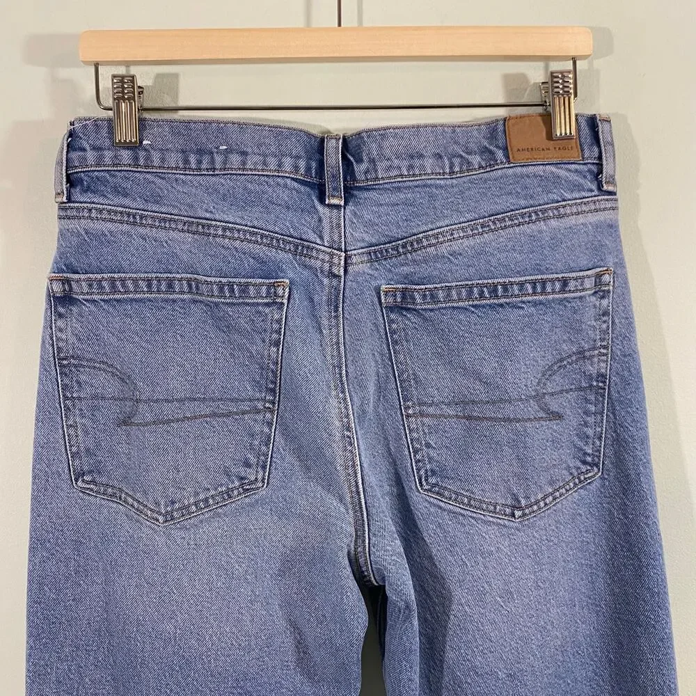 American Eagle Women Blue Slit Hem High Rise 90's Bootcut Jeans Size 8